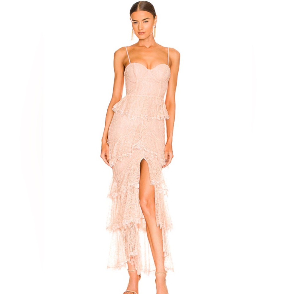MAJORELLE Pink Asymmetrical Ruffled Gown - never worn - size: M